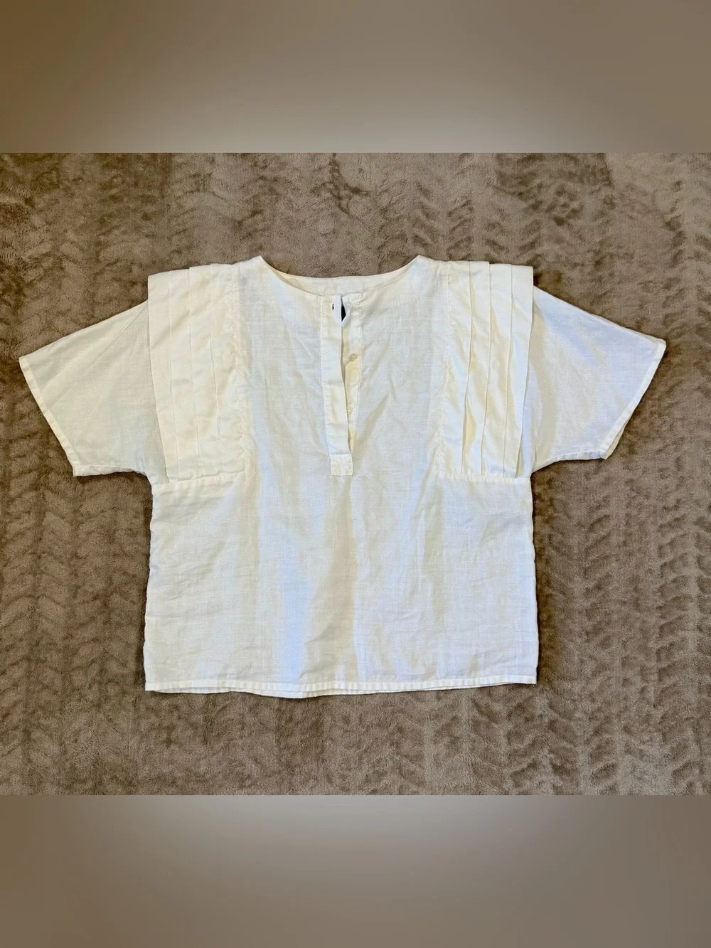 Vintage Jean for Joseph Le Bon White 100% Ramie Pleated Blouse Top Size 14